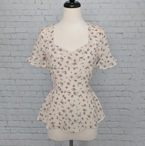 Monteau Cream Floral Sweetheart Peplum Top S